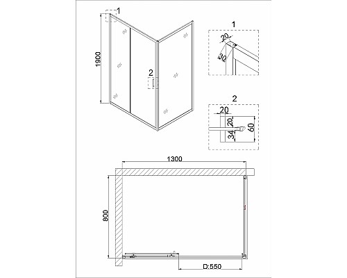 Душевой уголок Niagara Nova 130х80 NG-62-13A-A80 профиль Хром стекло прозрачное