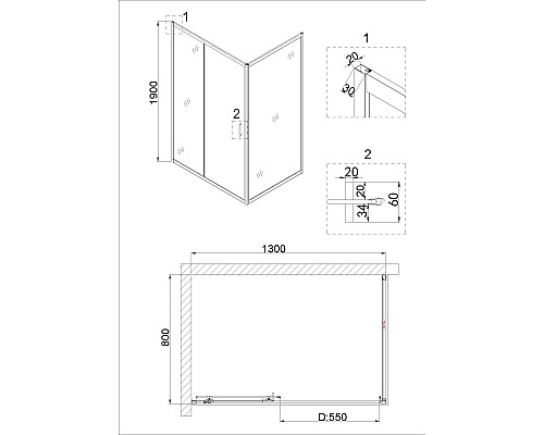 Душевой уголок Niagara Nova 130х80 NG-62-13A-A80 профиль Хром стекло прозрачное