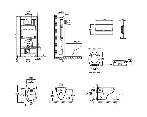 Комплект унитаза с инсталляцией Jacob Delafon Patio E21740RU-00 с сиденьем Микролифт и клавишей смыва
