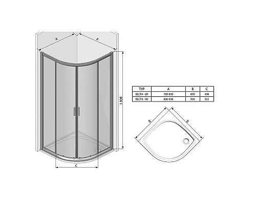 Полукруглая душевая кабина Ravak Blix 3B270100Z1 90 белый прозрачный