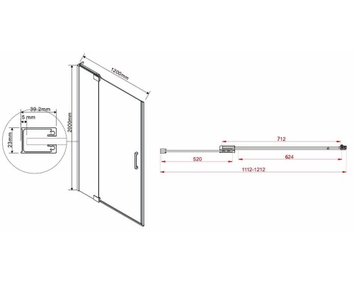 Душевая дверь Vincea Extra 120 VDP-1E1112CLB профиль Черный стекло прозрачное