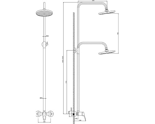 Смеситель Rossinka B35-44 для душа с регулируемой высотой штанги и лейкой "Тропический дождь"