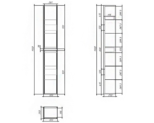 Шкаф пенал Dreja Slim 30 99.0505 Бетон Белый глянец