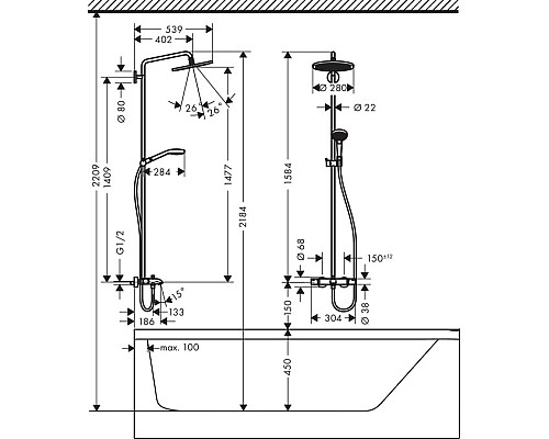 Душевая система для ванны Hansgrohe Croma Select S с термостатом 26792000