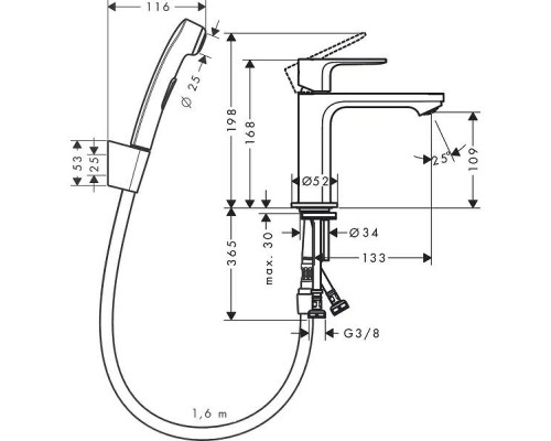 Смеситель для раковины Hansgrohe Rebris S 72215000 с гигиеническим душем Хром