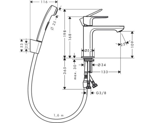 Смеситель для раковины Hansgrohe Rebris S 72215000 с гигиеническим душем Хром