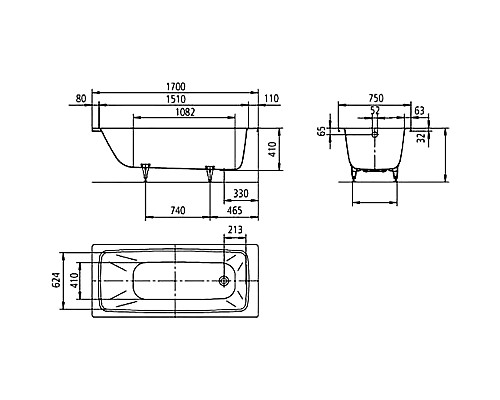 Стальная ванна Kaldewei Cayono 750 170x75 275030003001 с покрытием Anti-Slip и Easy-clean