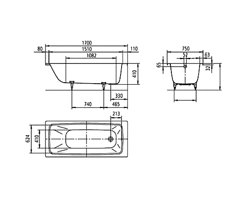 Стальная ванна Kaldewei Cayono 750 170x75 275030003001 с покрытием Anti-Slip и Easy-clean
