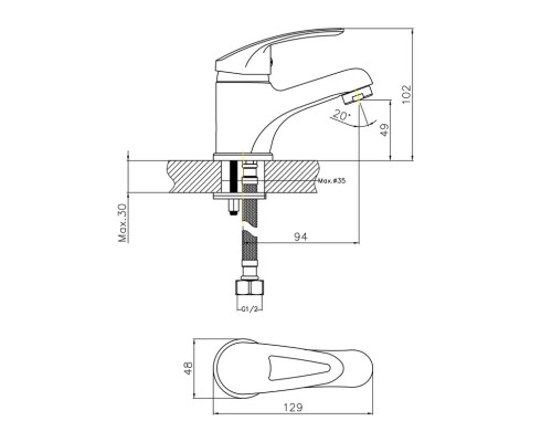 Смеситель для раковины Cron CN1039 Хром