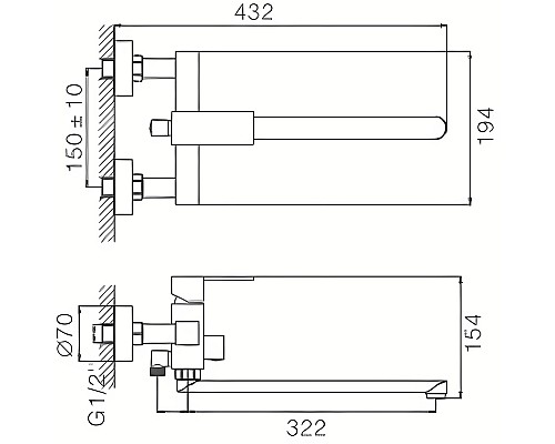 Смеситель для ванны Haiba HB22803-7 универсальный Черный матовый