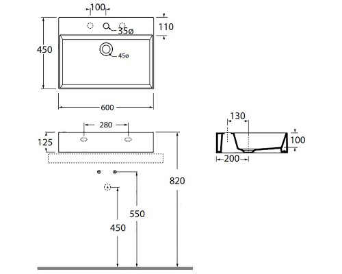 Раковина Azzurra Elegance Squared 60 ELLP060450QMBI/(EQA60M bi)*1 Белая