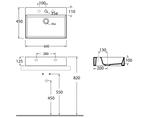 Раковина Azzurra Elegance Squared 60 ELLP060450QMBI/(EQA60M bi)*1 Белая