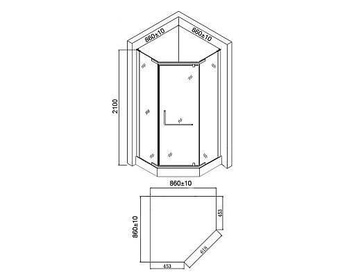Душевой уголок Agger 90x90 A03-090TCR профиль Хром стекло прозрачное