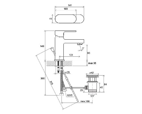 Смеситель для умывальника с донным клапаном Ravak Chrome X070053