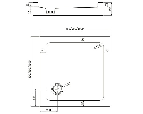Акриловый поддон для душа Veconi Tezeo TZ-52 90x90 TZ52-90-C5 Белый