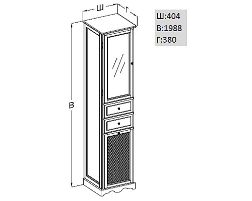 Шкаф-пенал Opadiris Тибет 40 L нагал, матовое стекло, с бельевой корзиной 00000000799