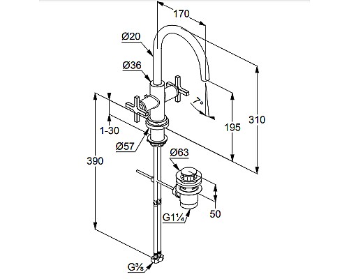 Смеситель для раковины Kludi Nova Fonte 201180520 Хром