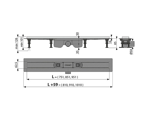 Душевой лоток AlcaPlast APZ22-950 950 с порогами, боковой выпуск