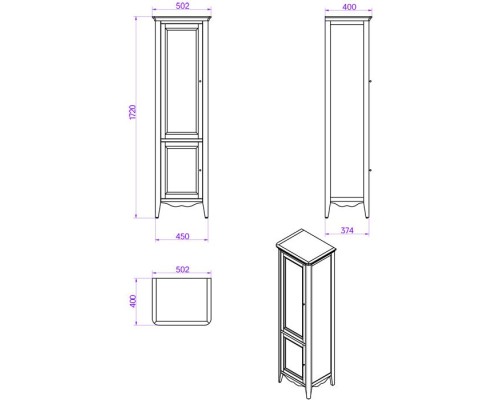Шкаф пенал TW Veronica Nuovo 50 R VER2050D-B Bianco