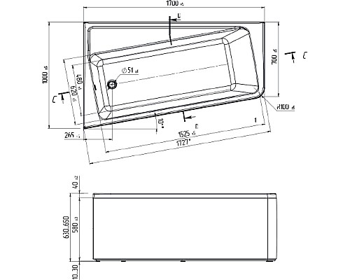 Акриловая ванна Marka One Direct 170x100 L 01дир1710л Белая