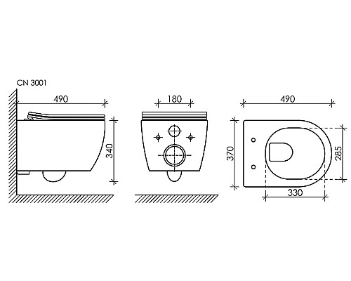 Комплект унитаза с инсталляцией Ceramica Nova Play CN3001_1002B_1000 с сиденьем Микролифт и Черной матовой клавишей смыва