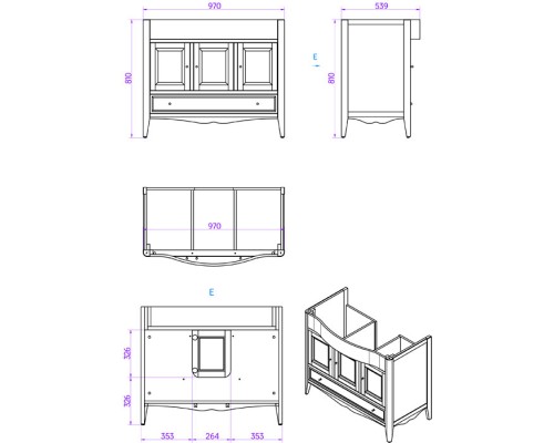 Тумба с раковиной TW Veronica Nuovo 105 VER4105-B+AR874bi*1 Bianco