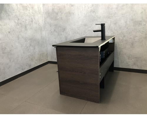 Тумба с раковиной Comforty Франкфурт 90 00-00002048 подвесная Дуб шоколадно-коричневый Черная матовая