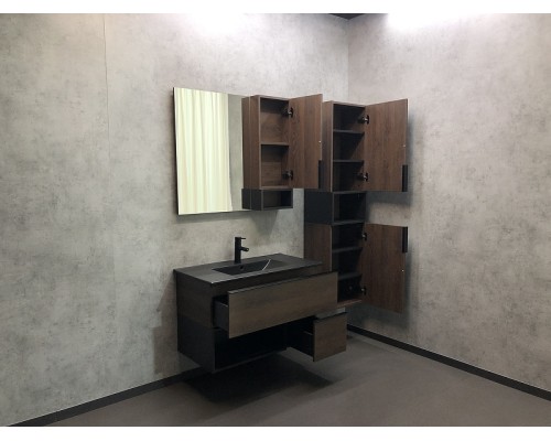 Тумба с раковиной Comforty Франкфурт 90 00-00002048 подвесная Дуб шоколадно-коричневый Черная матовая