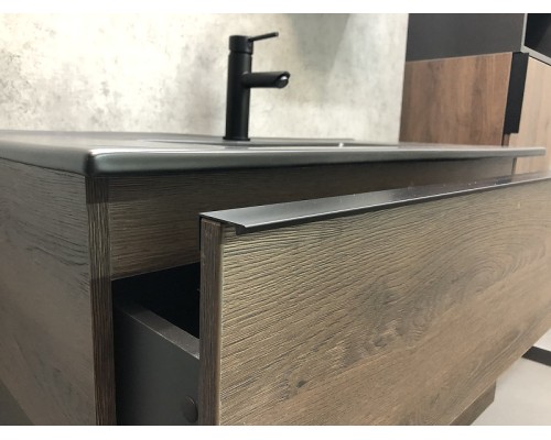 Тумба с раковиной Comforty Франкфурт 90 00-00002048 подвесная Дуб шоколадно-коричневый Черная матовая