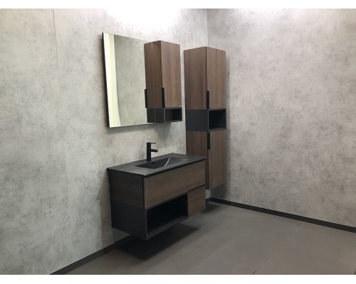 Тумба с раковиной Comforty Франкфурт 90 00-00002048 подвесная Дуб шоколадно-коричневый Черная матовая