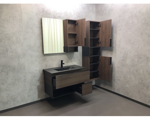 Тумба с раковиной Comforty Франкфурт 90 00-00002048 подвесная Дуб шоколадно-коричневый Черная матовая