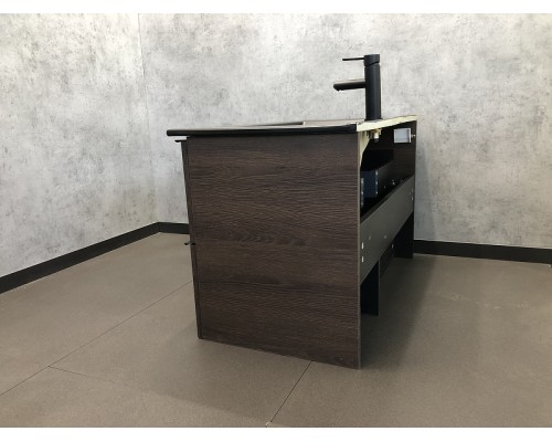 Тумба с раковиной Comforty Франкфурт 90 00-00002048 подвесная Дуб шоколадно-коричневый Черная матовая