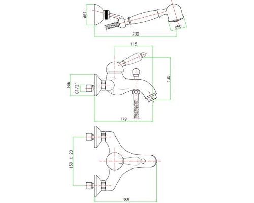 Смеситель для ванны Fiore Jafar 47ZZ5103 Бронза