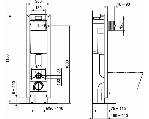 Комплект унитаза с инсталляцией Ideal Standard Prosys Eco Frame Eurovit W660101 с сиденьем Микролифт