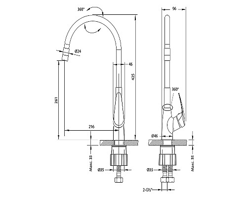 Смеситель для кухни Lemark Linara LM0415C-Black Хром Черный