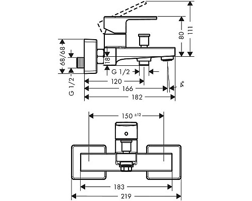 Смеситель для ванны Hansgrohe Vernis Shape 71450000 Хром