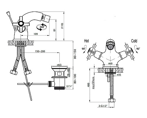 Смеситель для биде Cezares LORD-BS1-03/24