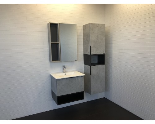 Зеркальный шкаф Comforty Франкфурт 60 00-00004331 Бетон светлый Черное матовое