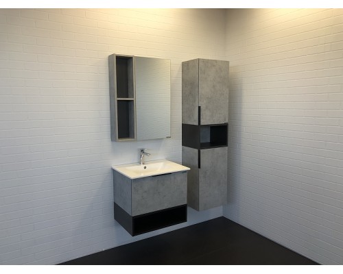 Зеркальный шкаф Comforty Франкфурт 60 00-00004331 Бетон светлый Черное матовое