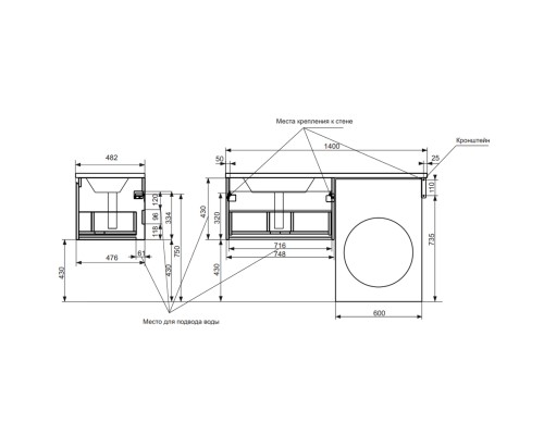 Тумба с раковиной Эстет Dallas Luxe 140 R ФР-00002927 подвесная Белая