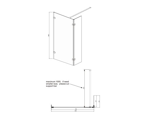 Душевая перегородка Ambassador Walk-in 100х200 15031106 профиль Хром стекло прозрачное