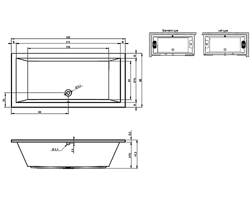 Прямоугольная ванна Riho Lusso 190x90 BA9900500000000