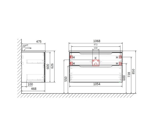 Тумба под раковину Jorno Slide 105 Sli.01.105/P/W подвесная Белая