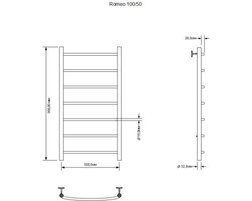 Полотенцесушитель водяной Aquanet Romeo 1000x500, хром