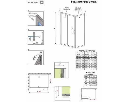 Душевая стенка Radaway Premium Plus S 80 33413-01-01N профиль Хром стекло прозрачное