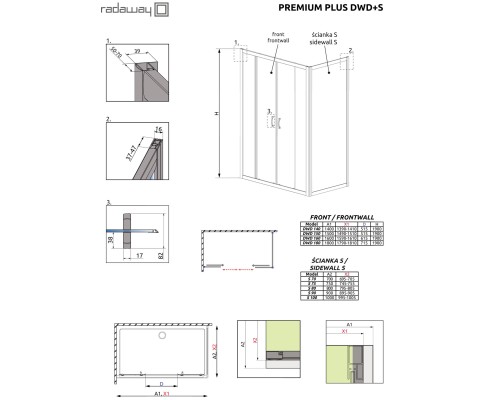 Душевая стенка Radaway Premium Plus S 80 33413-01-01N профиль Хром стекло прозрачное