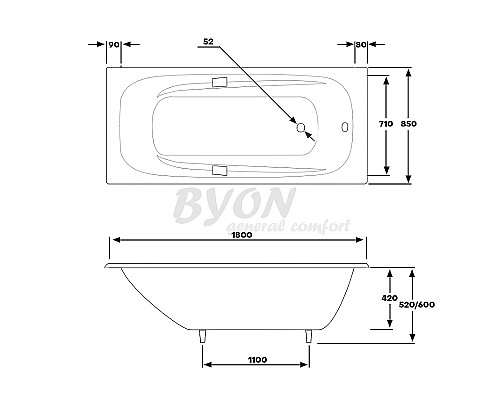 Чугунная ванна Byon Ide 180x85 Н0000369 с антискользящим покрытием Чугунная ванна Byon Ide 180x85 Н0000369 с антискользящим покрытием