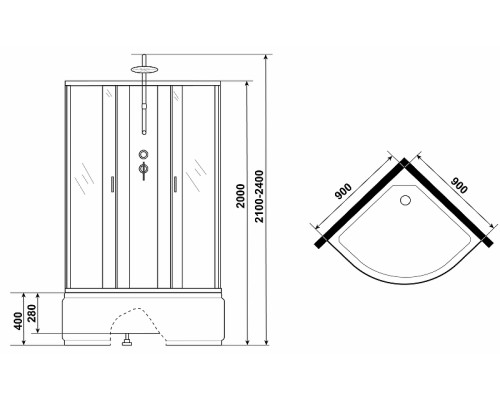 Душевая кабина Niagara Classic 90х90 NG-6708-14BKTG с гидромассажем