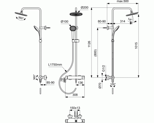 Душевая система Ideal Standard Cerafine Model O BC750AA Хром