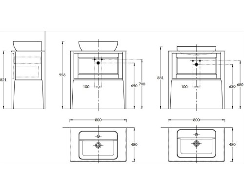 Тумба под раковину Kerama Marazzi PLAZA напольная с ящиками 80, капучино матовая